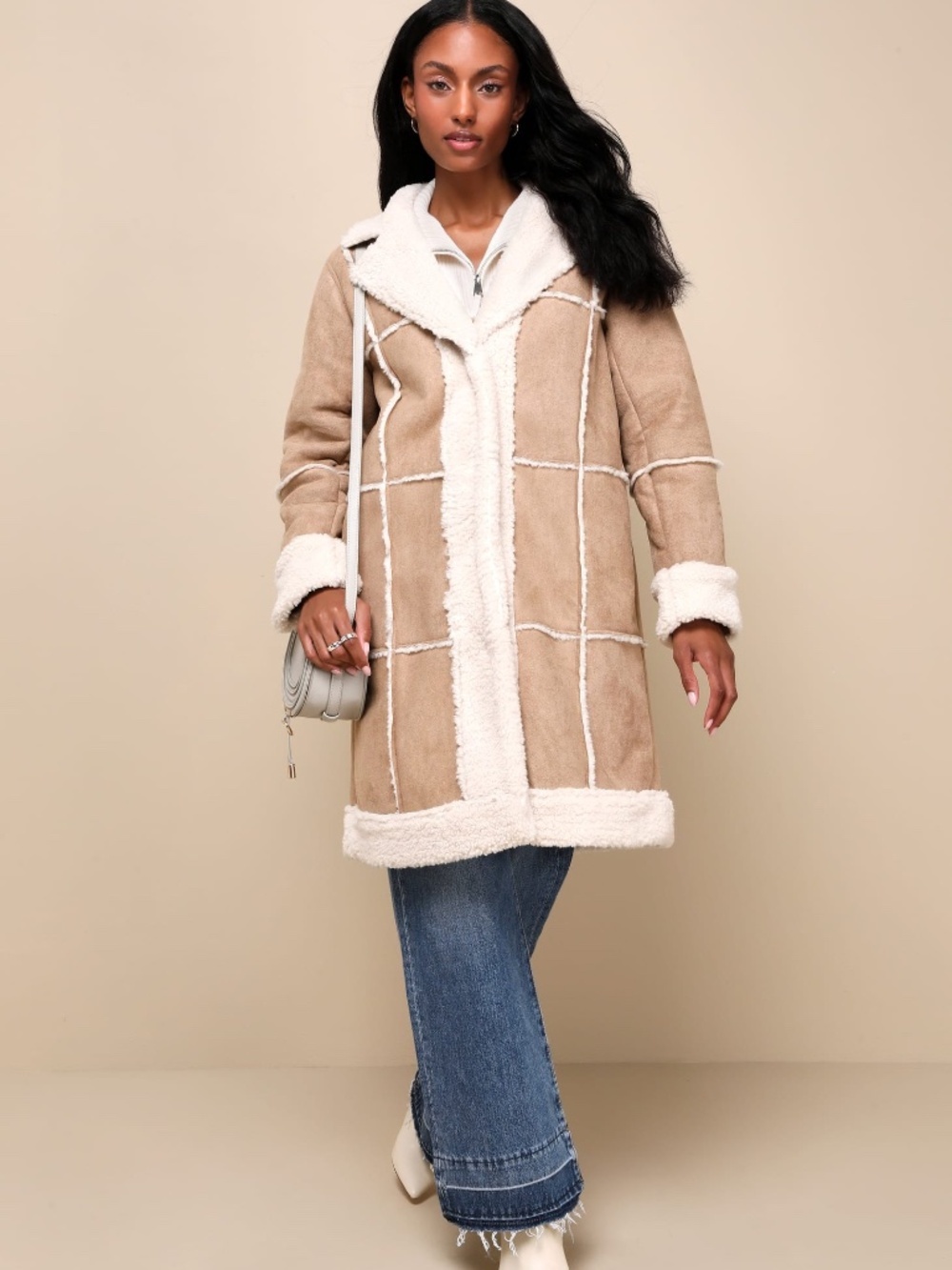 NEW Lulu's "Warm Love" Patchwork Shearling Coat, Size S